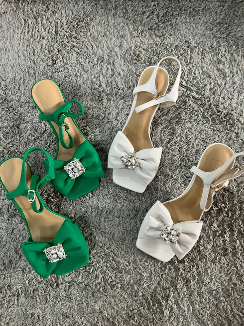 Bowknot Stone Embellished Buckle Heel